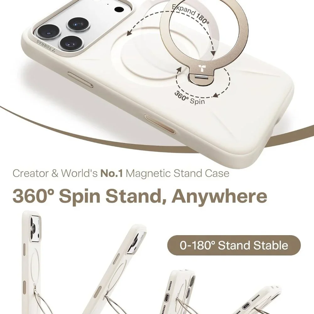 iPhone 17 Pro Ostand Q3 Silicone Case 360 Spin Kickstand MagSafe-Light Ivory
